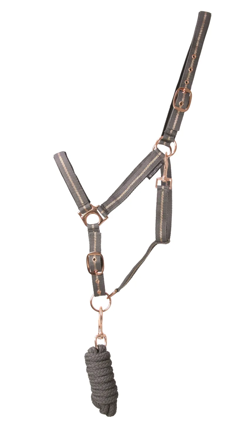 Hy Equestrian Rose Glitter Head Collar and Lead Rope Set - Grey